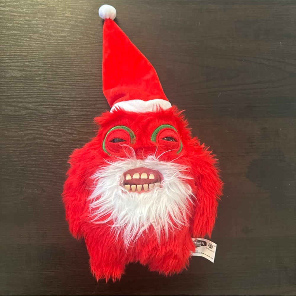 Red Holiday Plush Monster with Santa Hat 9” Soft Festive Stuffed Toy